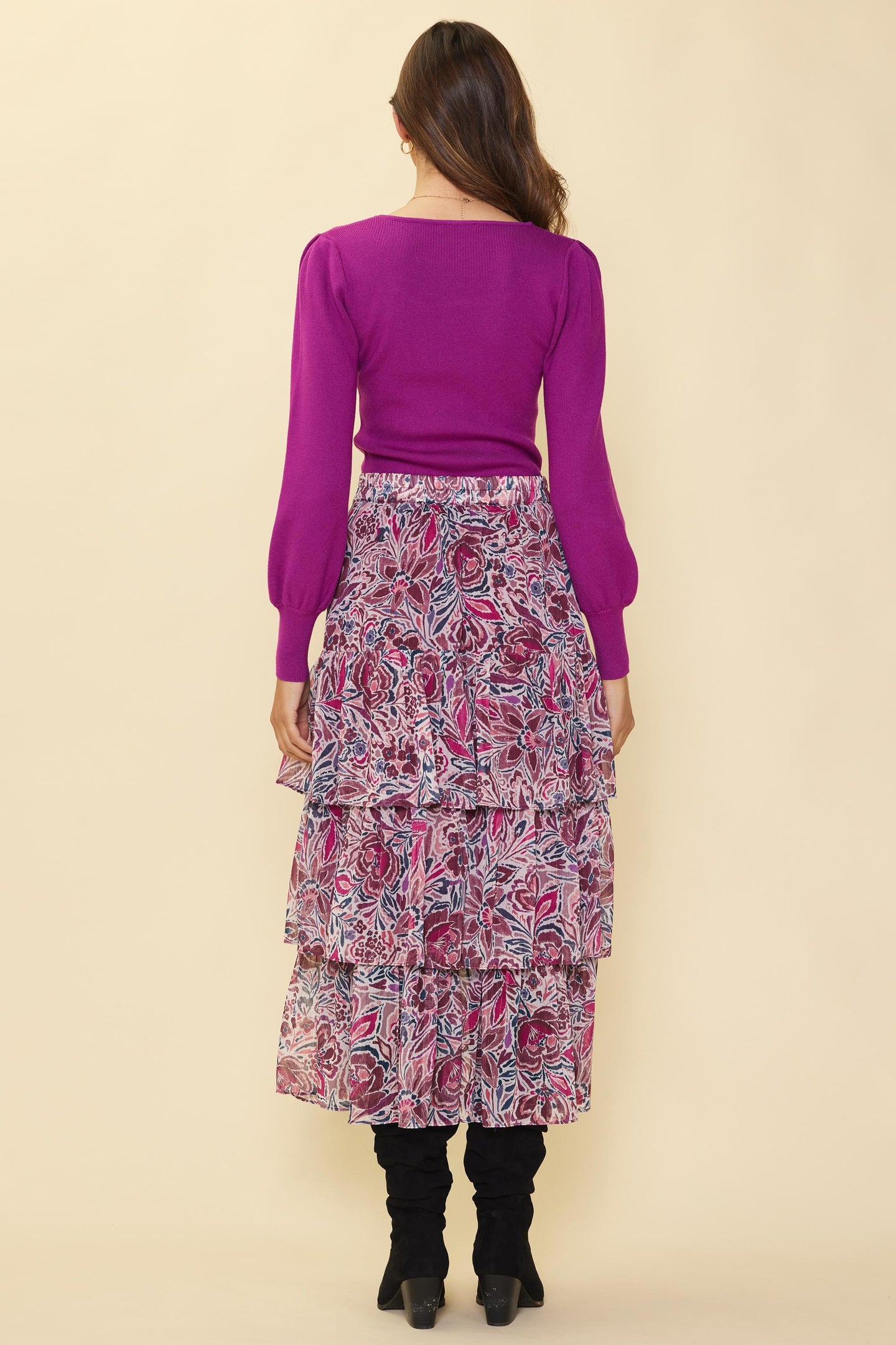 Anemone Print Ruffle Midi Skirt