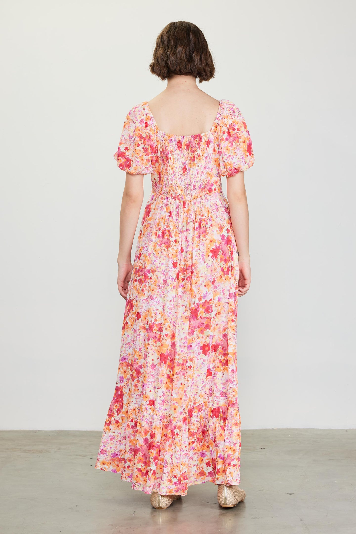 Peachy Floral Print Maxi Dress