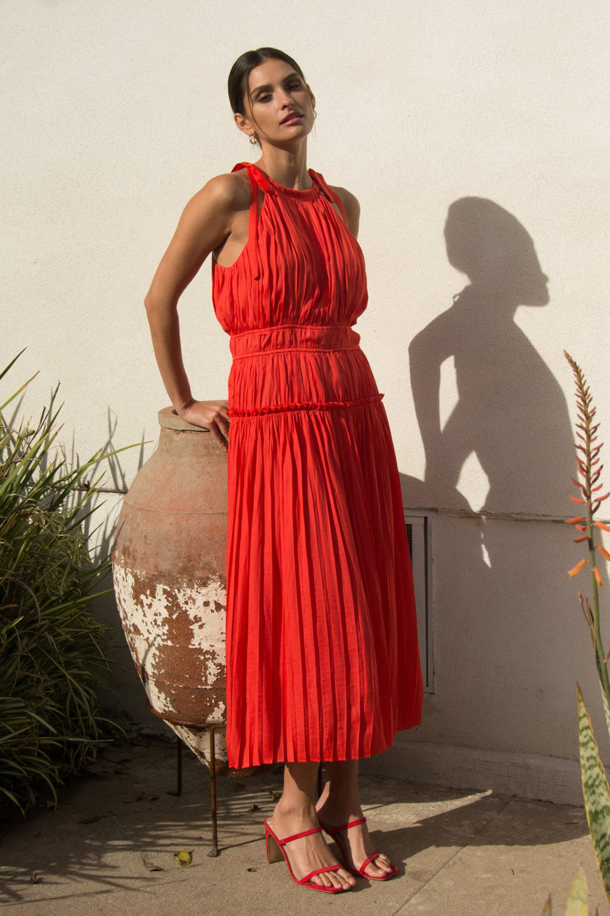 Pleated Halter Midi Dress SKIES ARE BLUE