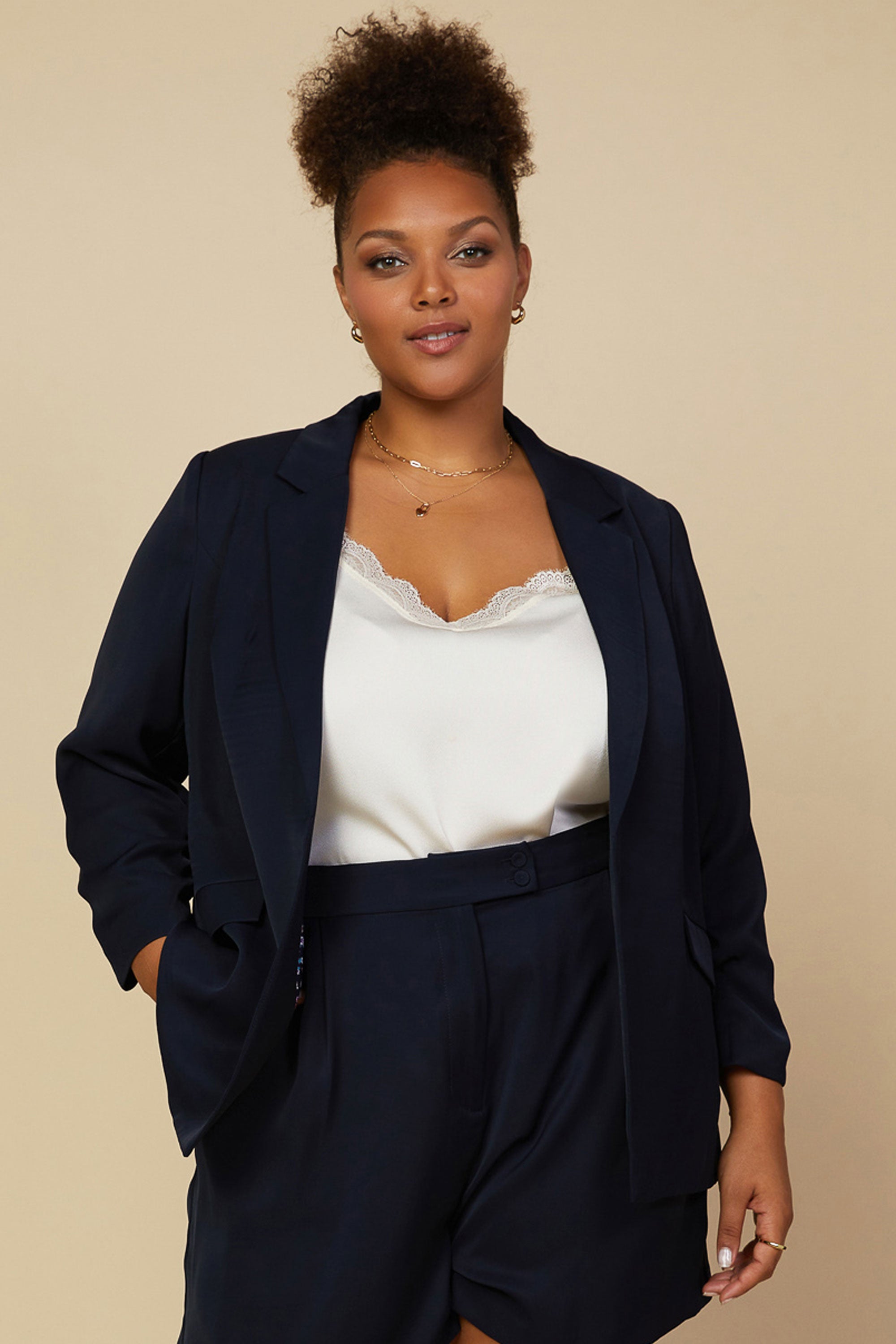Size Plus Sleeve - Recycled SKIES Shirred – BLUE Blazer ARE