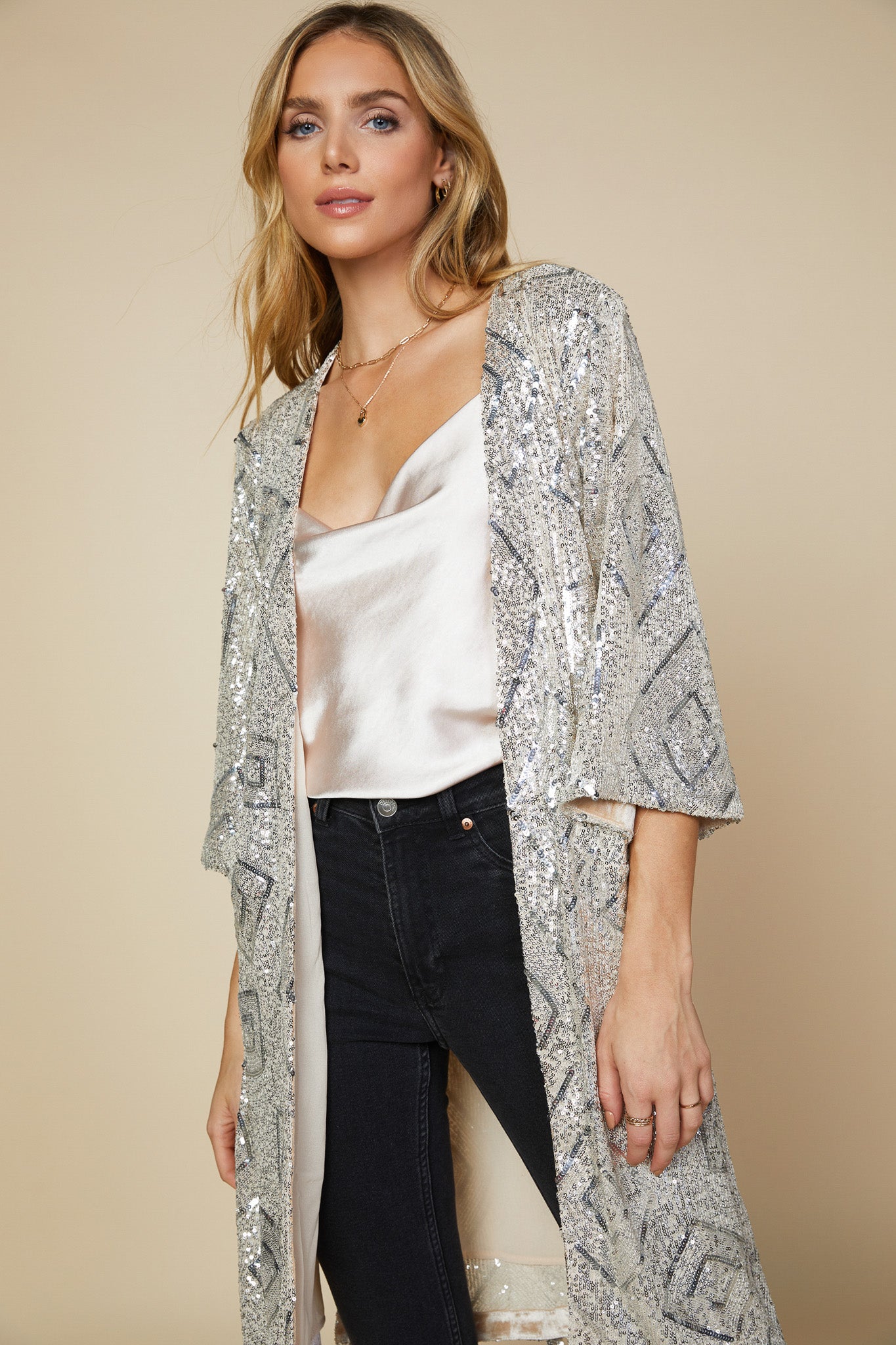 Belted Sequin Duster