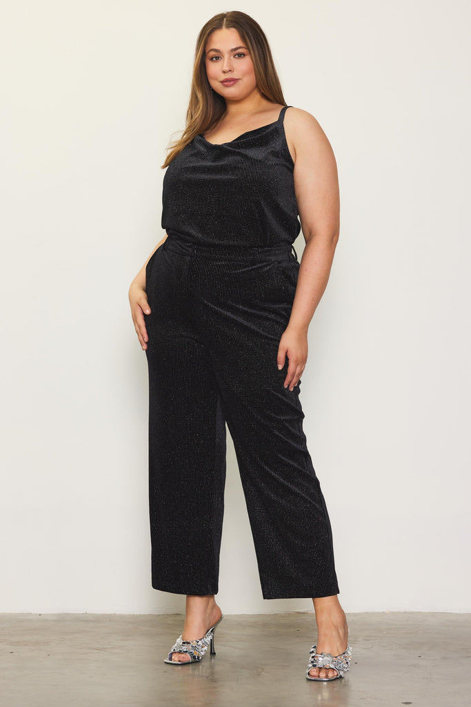 Plus Size - Glitter Dot Velvet Pants