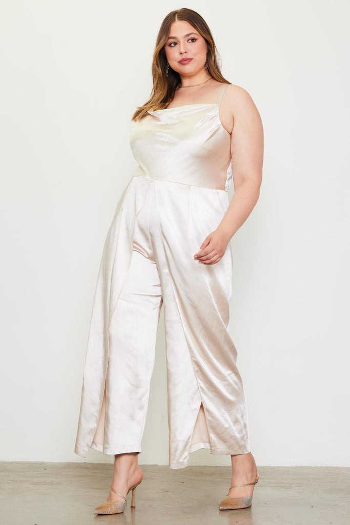 Plus Size - Cowl Neckline Satin Jumpsuit