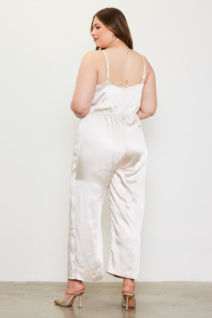 Plus Size - Cowl Neckline Satin Jumpsuit