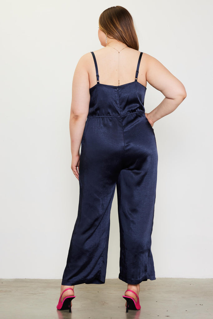 Plus Size - Cowl Neckline Satin Jumpsuit