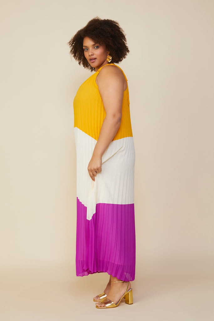 Plus Pleated Color Block Maxi Dress – SKIES ARE BLUE