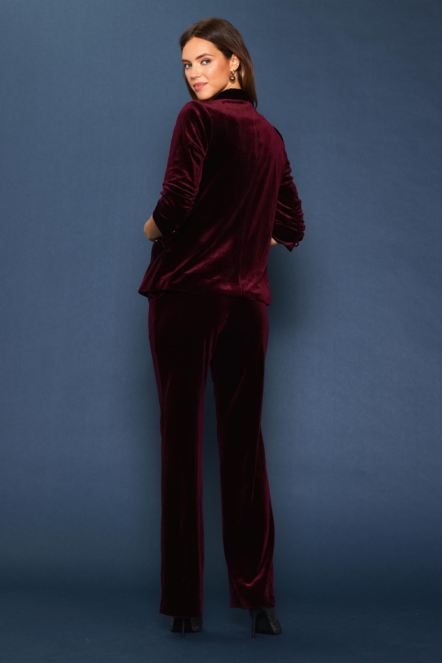 Rhea Velvet Blazer - Burgundy