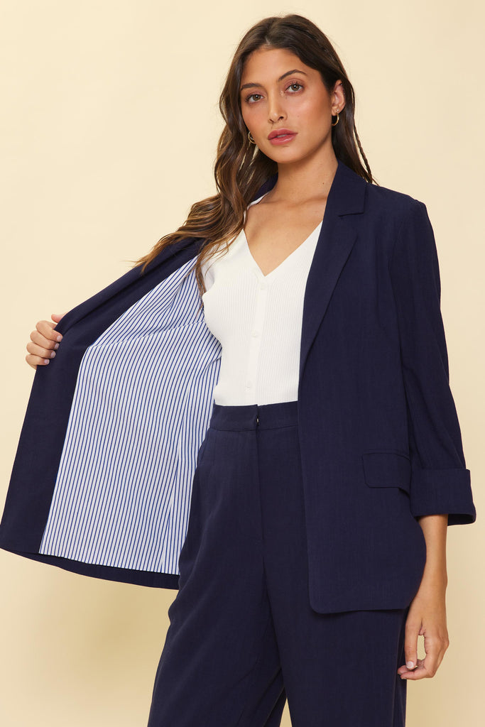 Linen Cuffed Sleeve Blazer