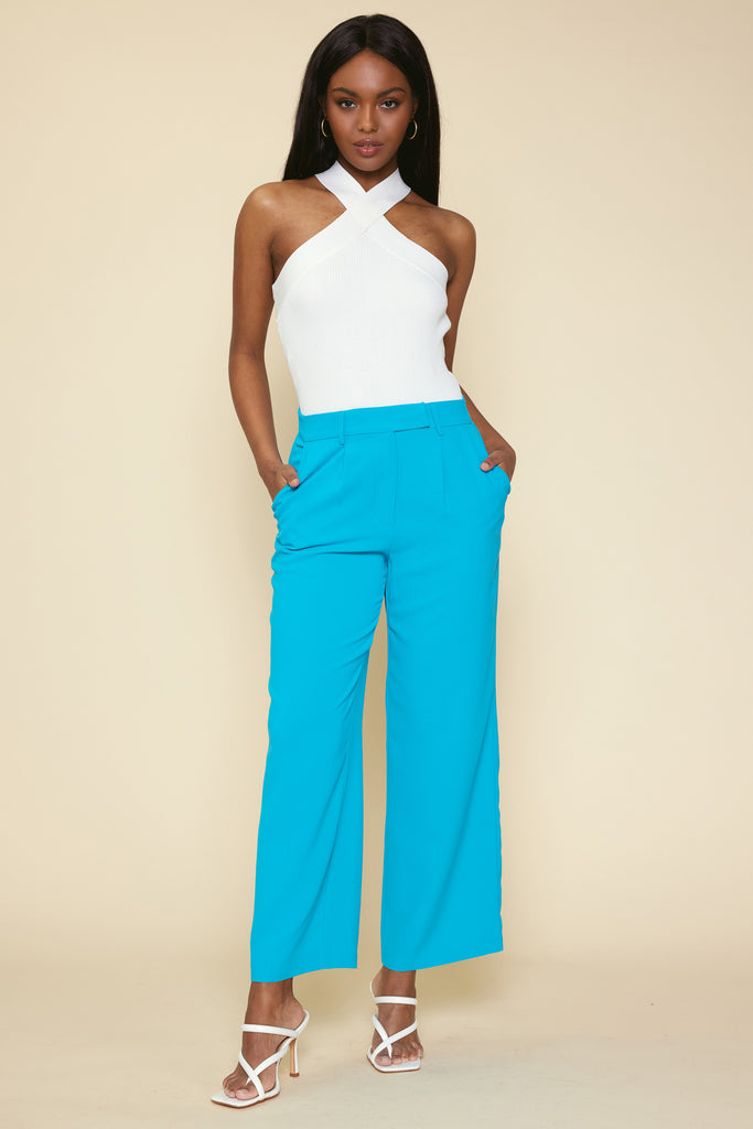 Pintuck Wide Leg Trousers