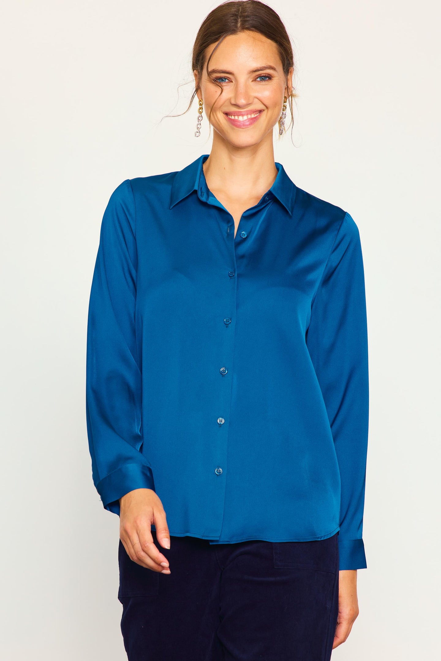 Recycled Classic Button Down Top – SKIES ARE BLUE