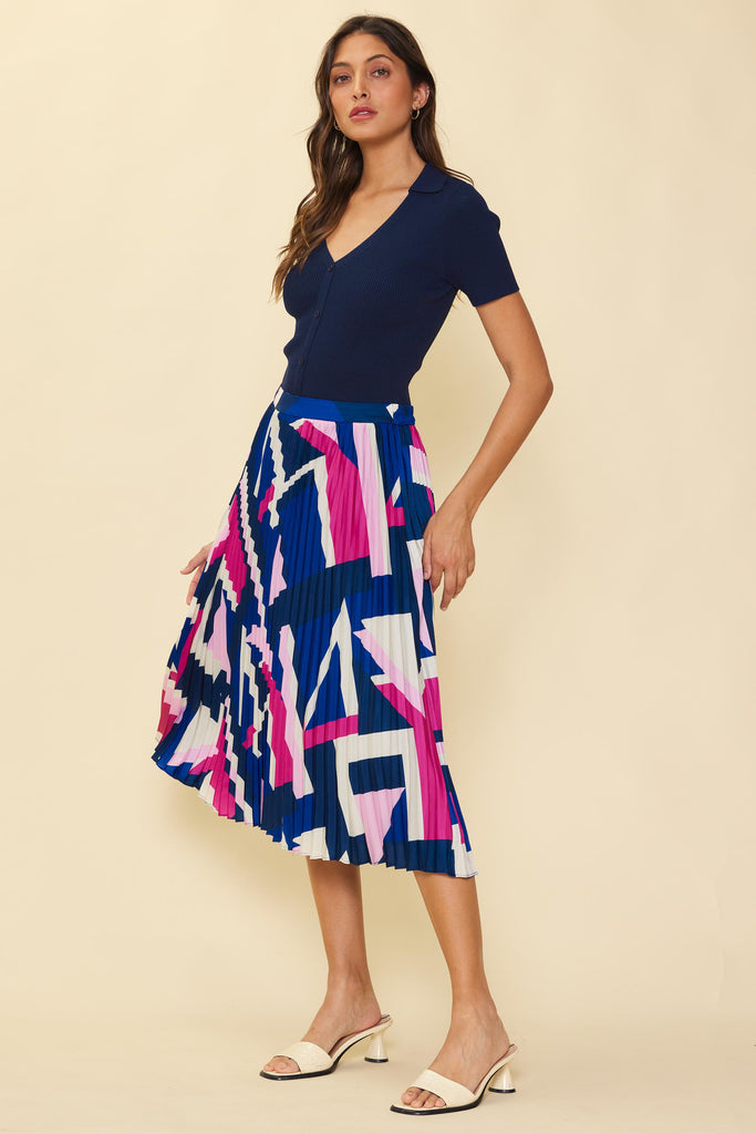 Geo Print Pleated Skirt
