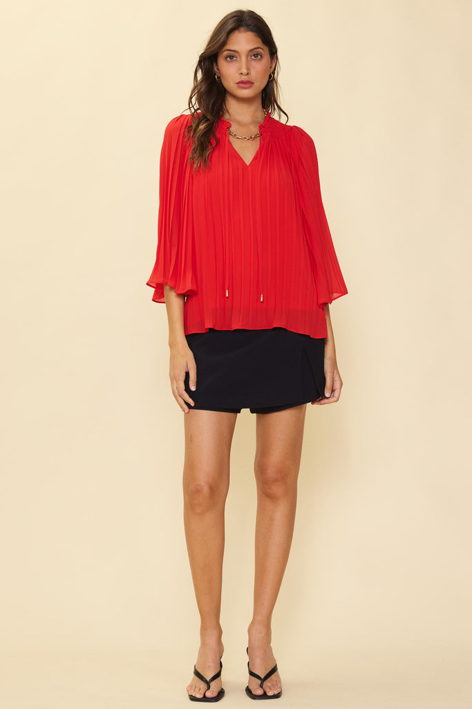 Pleated Ruffled Trim Top