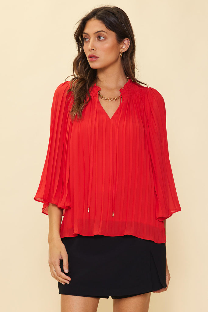 Pleated Ruffled Trim Top