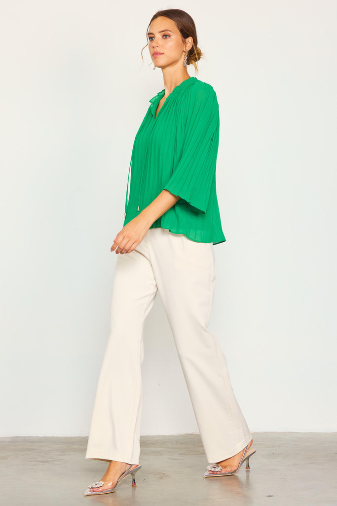 Pleated Ruffled Trim Top