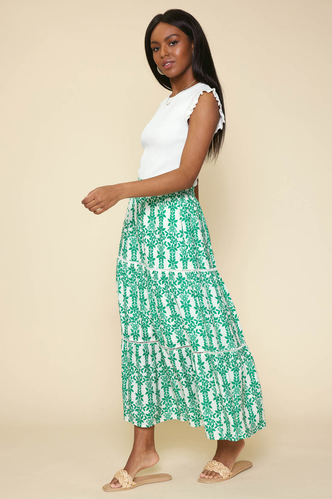 Floral Print Tiered Midi Skirt