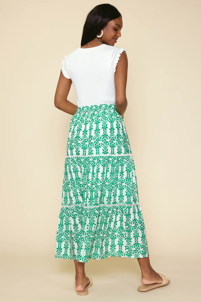 Floral Print Tiered Midi Skirt