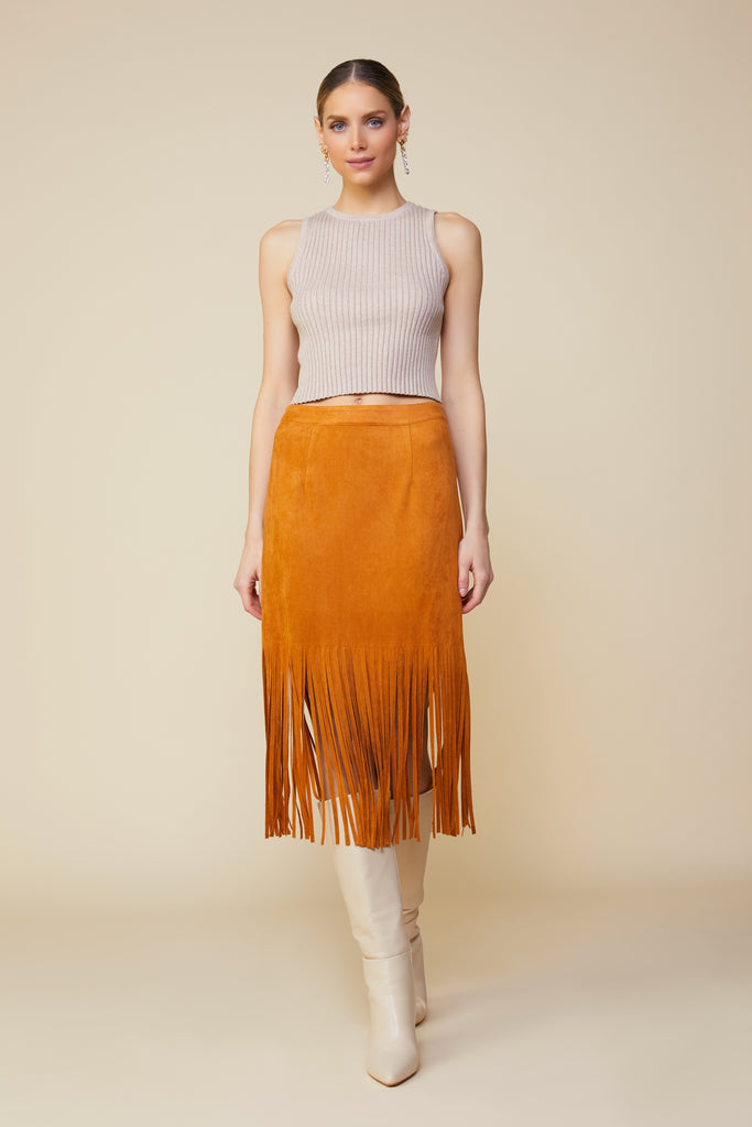 Faux Leather Fringe Skirt