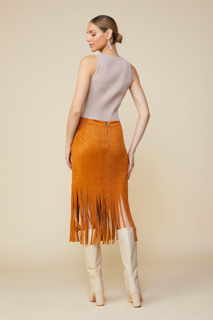 Faux Leather Fringe Skirt