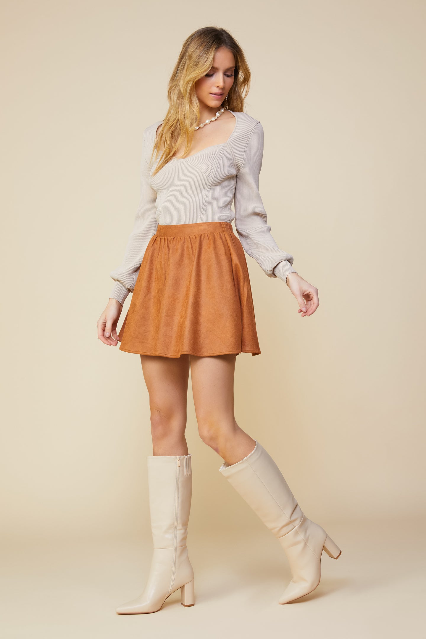 Coated Ponte Flared Mini Skirt
