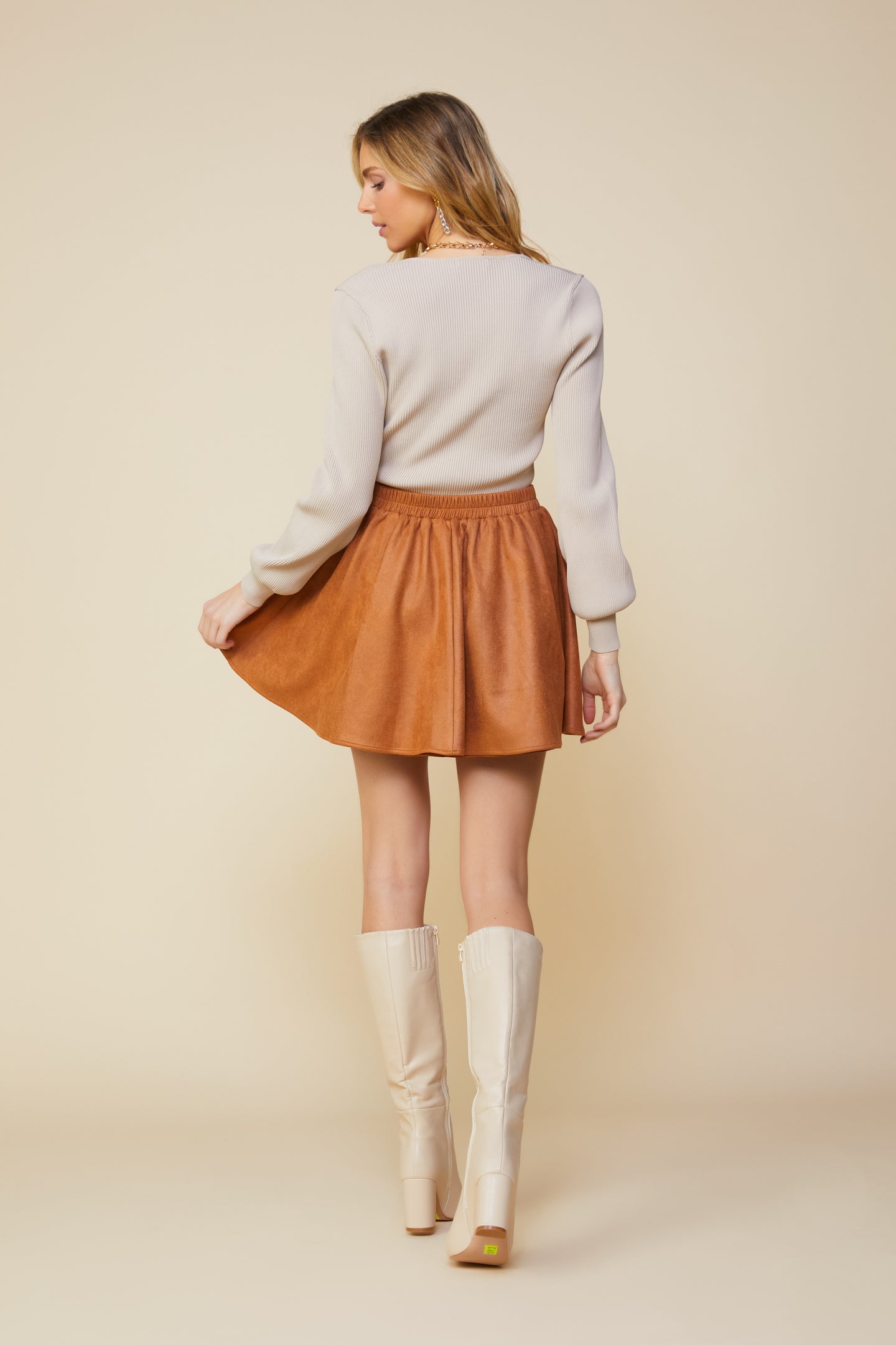 Coated Ponte Flared Mini Skirt