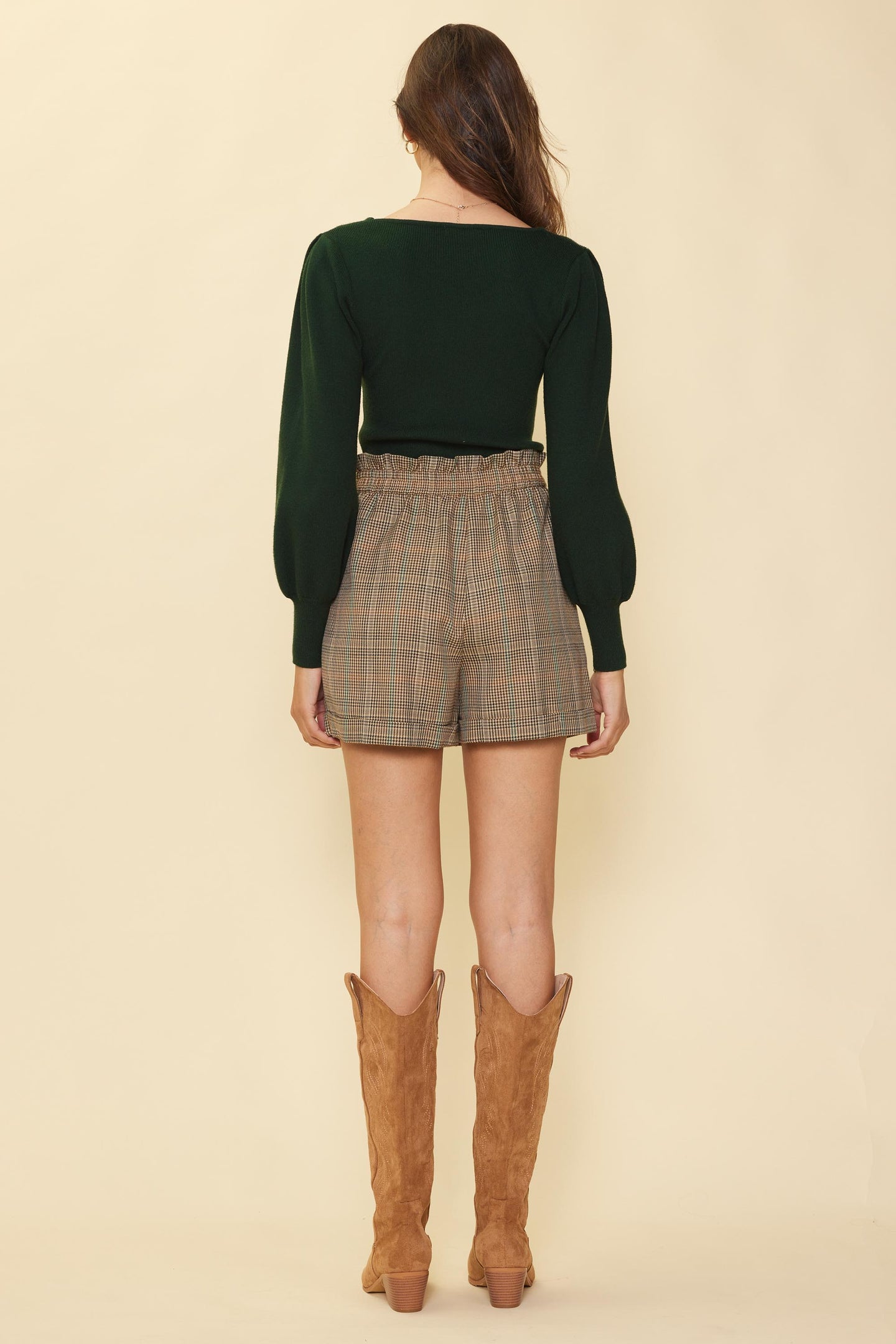 High Waisted Tailored Plaid Shorts