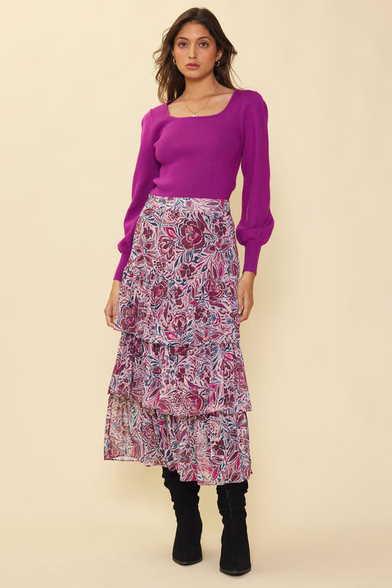Anemone Print Ruffle Midi Skirt