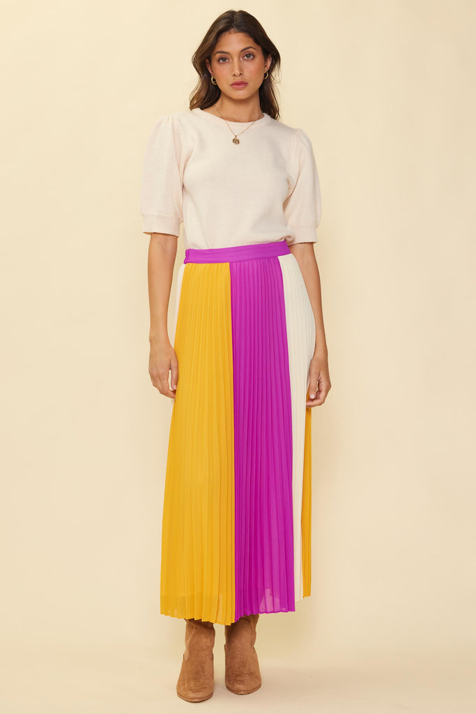 Color Block Pleated Skirt