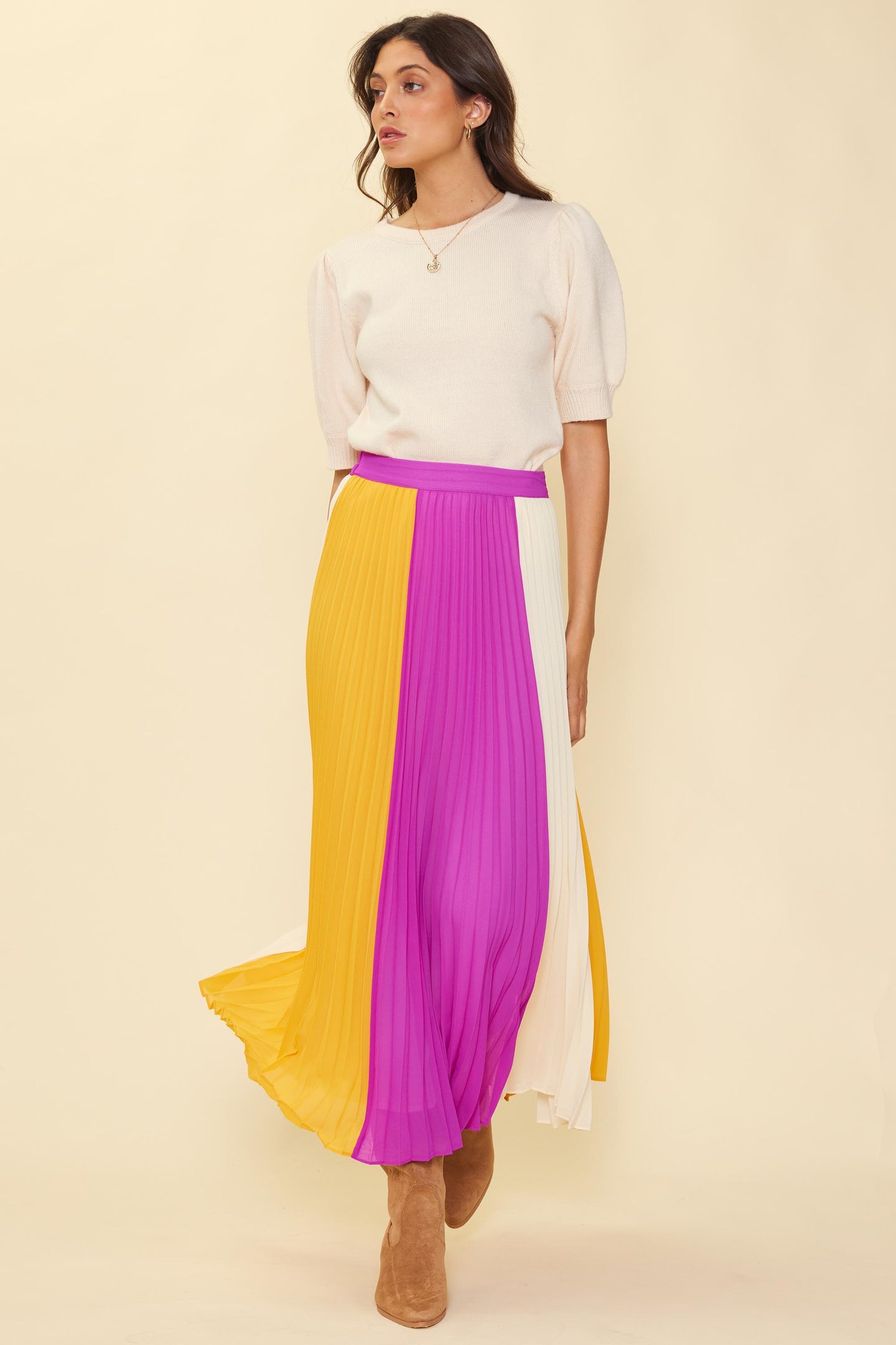 Color Block Pleated Skirt