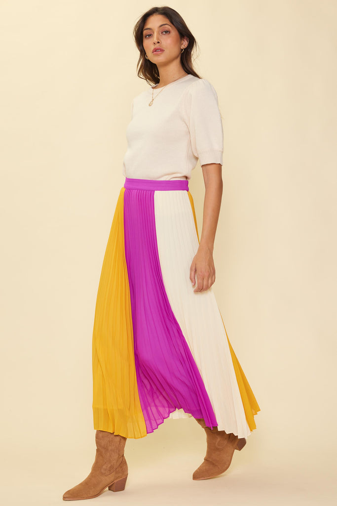 Color Block Pleated Skirt