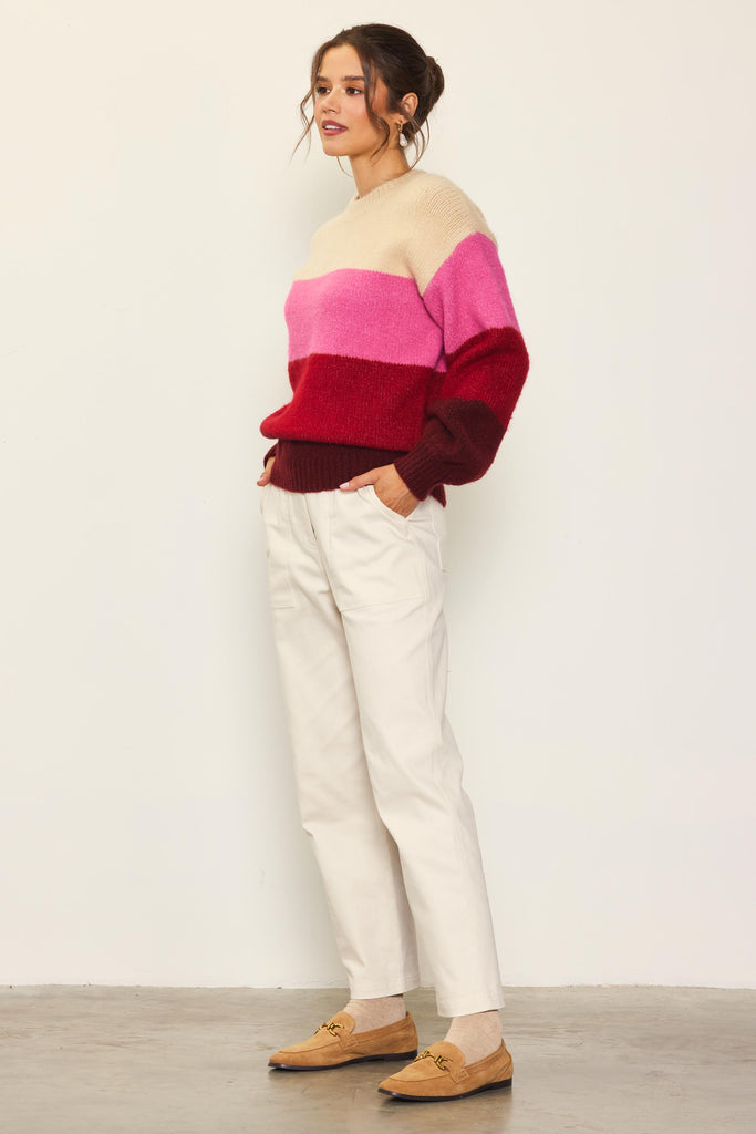 Drop Shoulders Color Block Sweater
