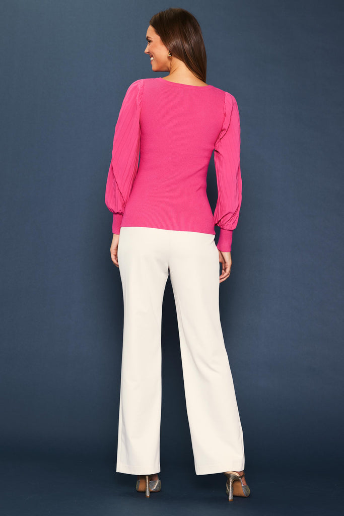 Mixed Media Pleated Sleeve Top