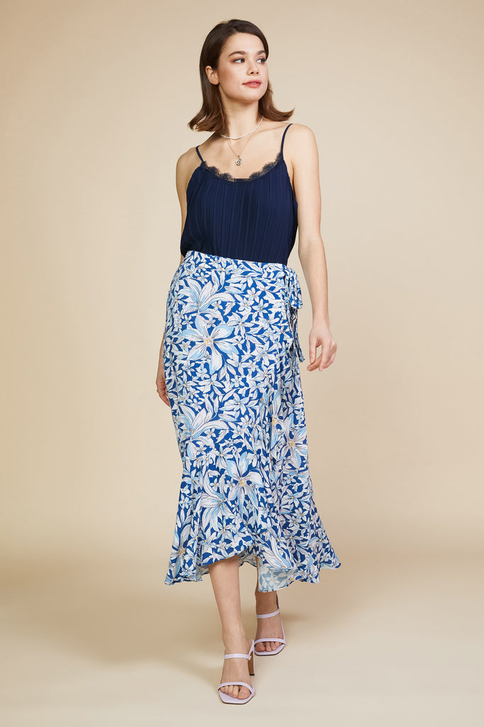 Floral Print Ruffled Wrap Skirt