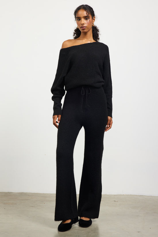 She+Sky Black Ribbed Knit Wide Leg Pants