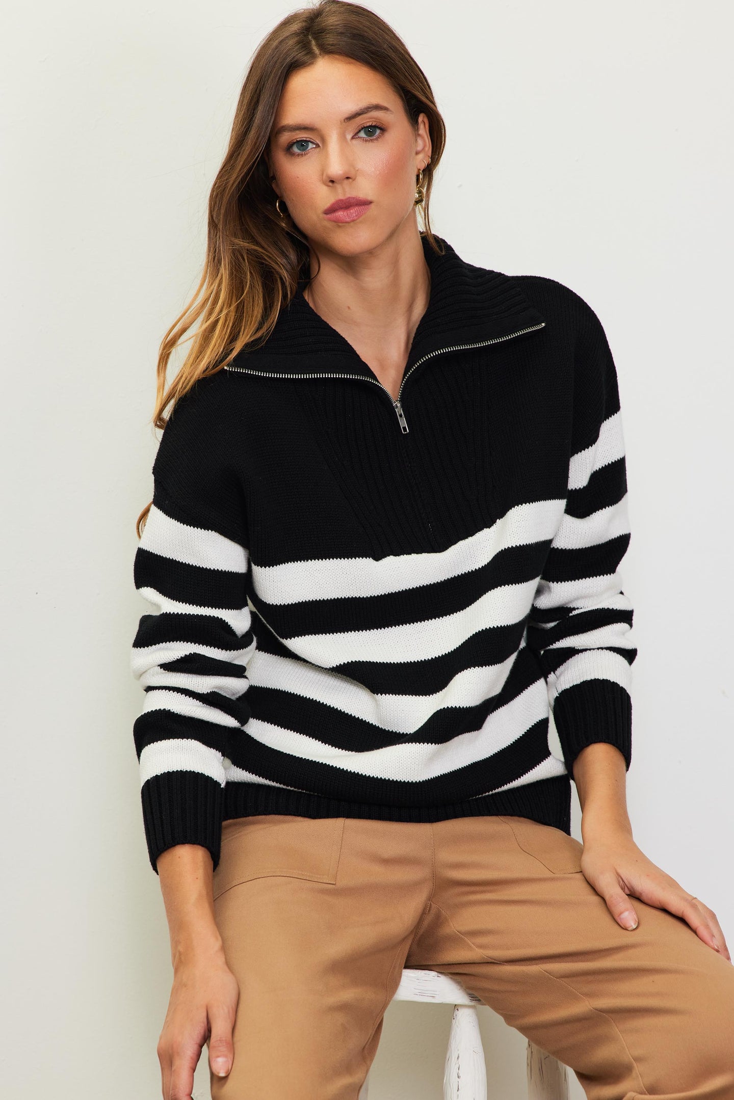 Half-Zip Striped Sweater