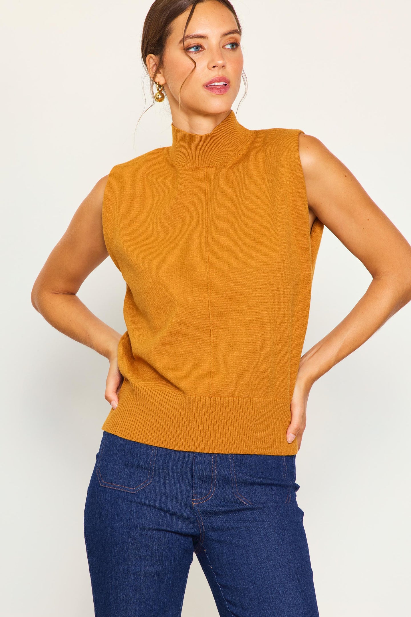 Split-Neck Sleeveless Knit Top