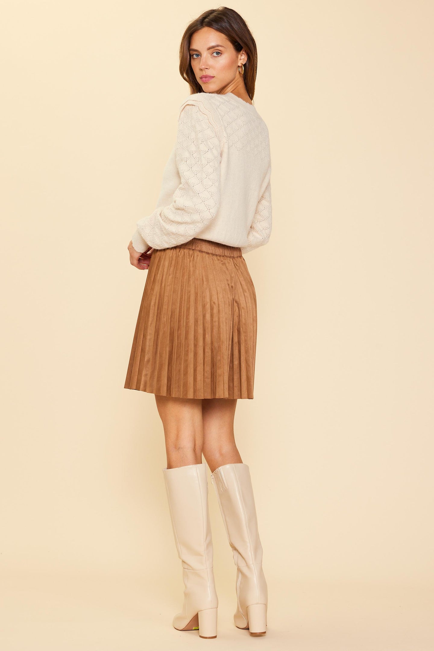 Faux Suede Pleated Skirt