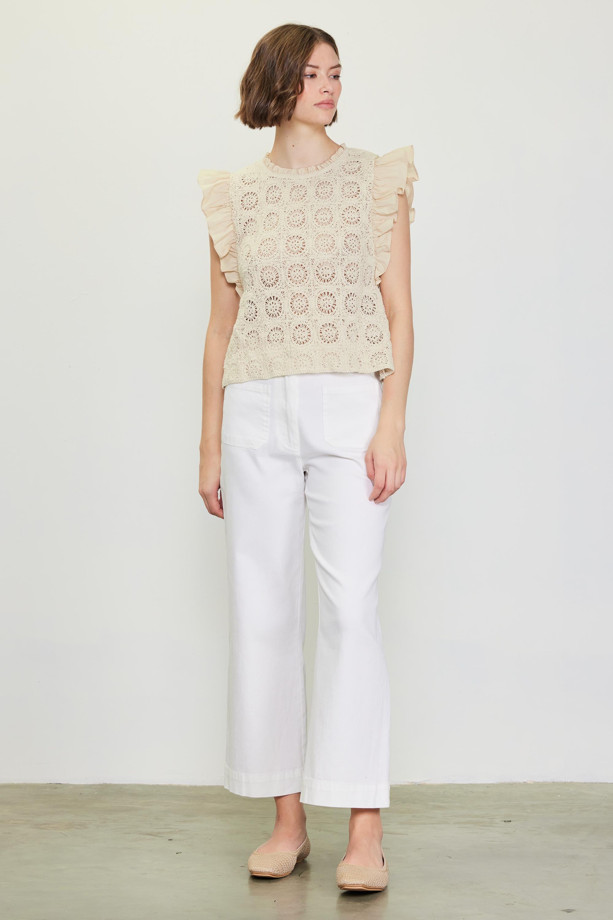 Crochet Flutter Sleeve Top – SKIES ARE BLUE Crochet Flutter Sleeve Top – SKIES ARE BLUE