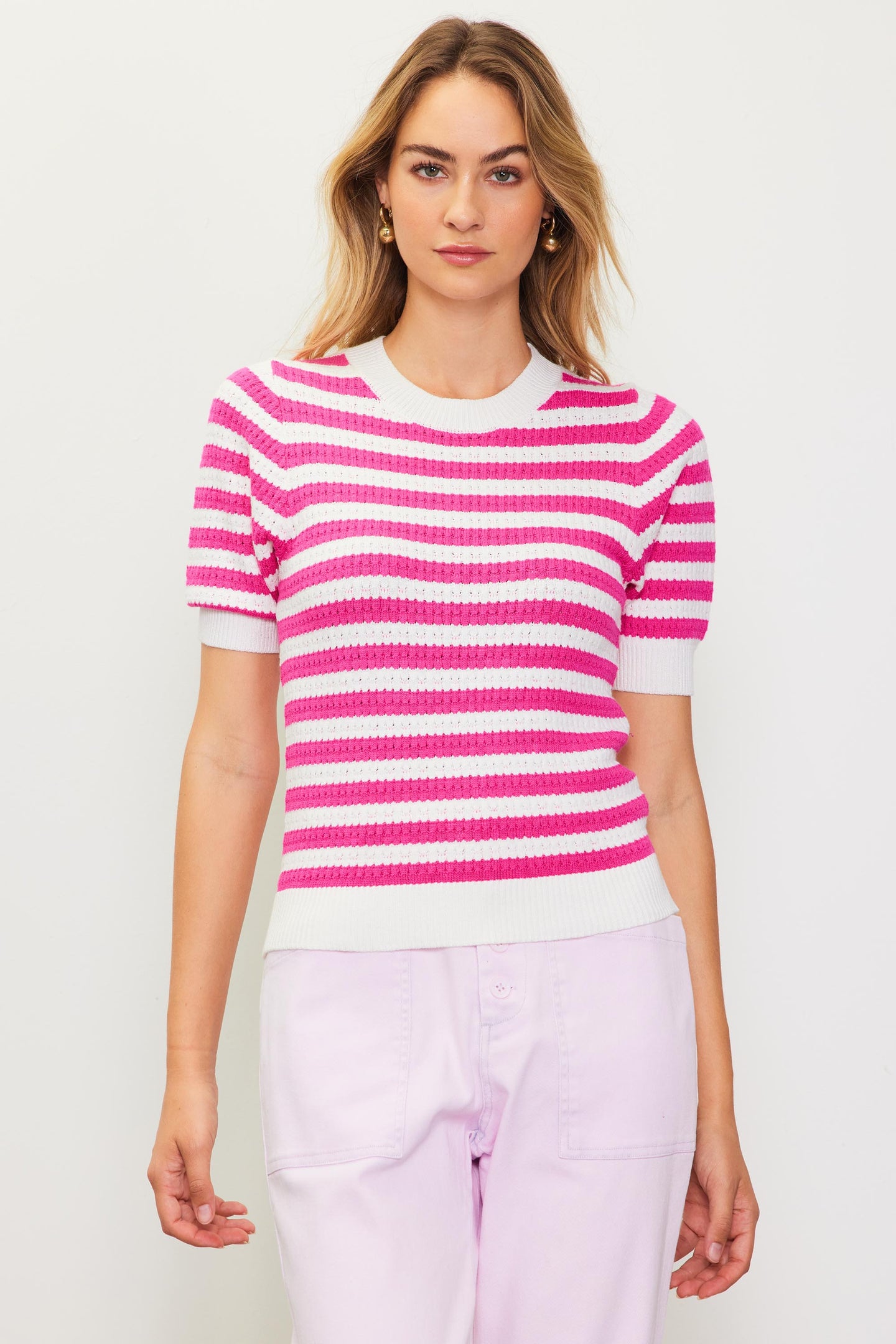 Short Sleeve Knit Stripe Sweater