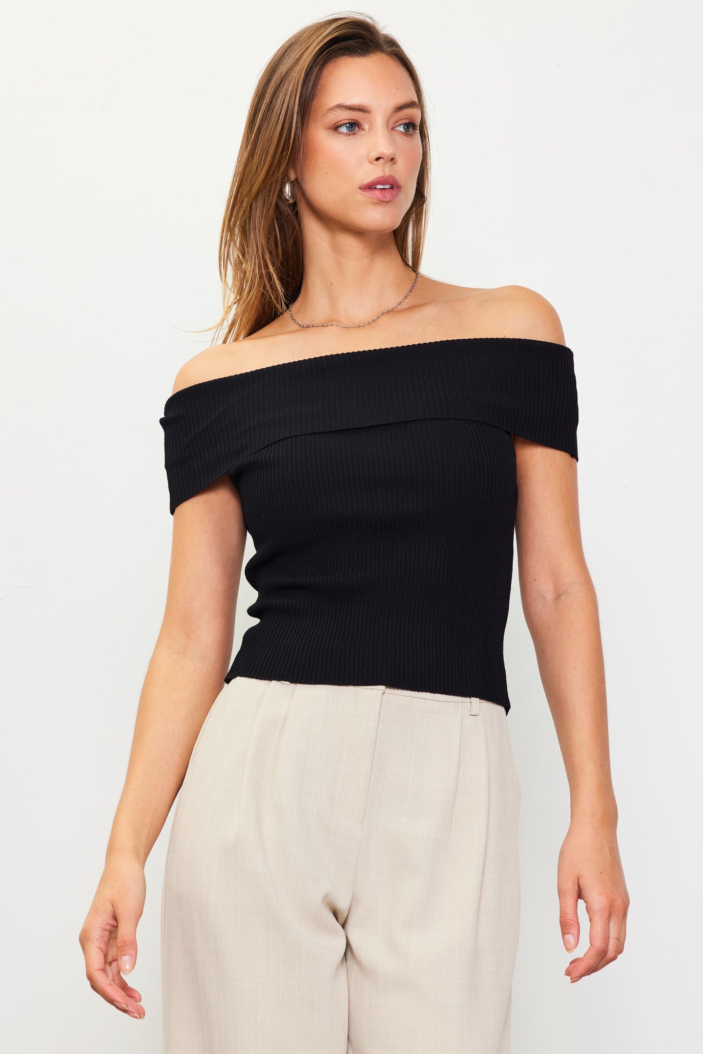 Off Shoulder Ribbed Knit Top – SKIES ARE BLUE
