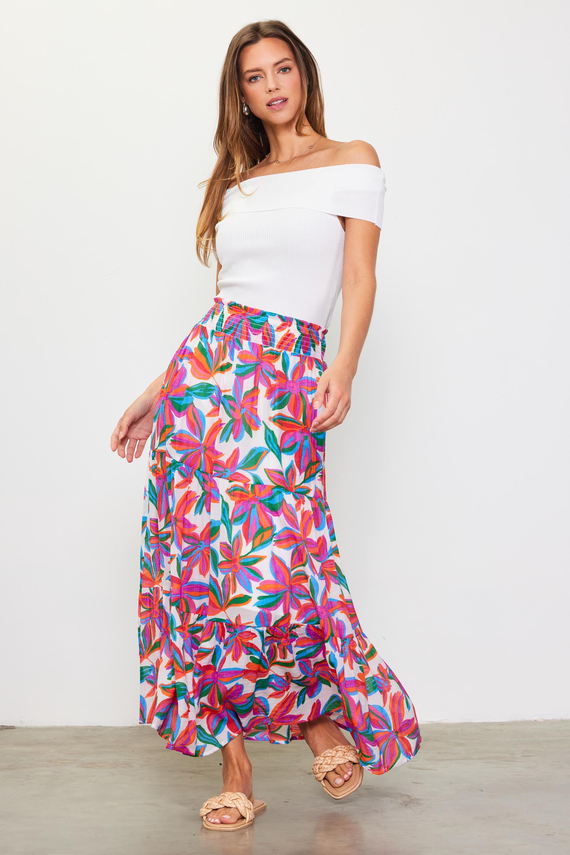Juliette Floral Print Midi Skirt SKIES ARE BLUE