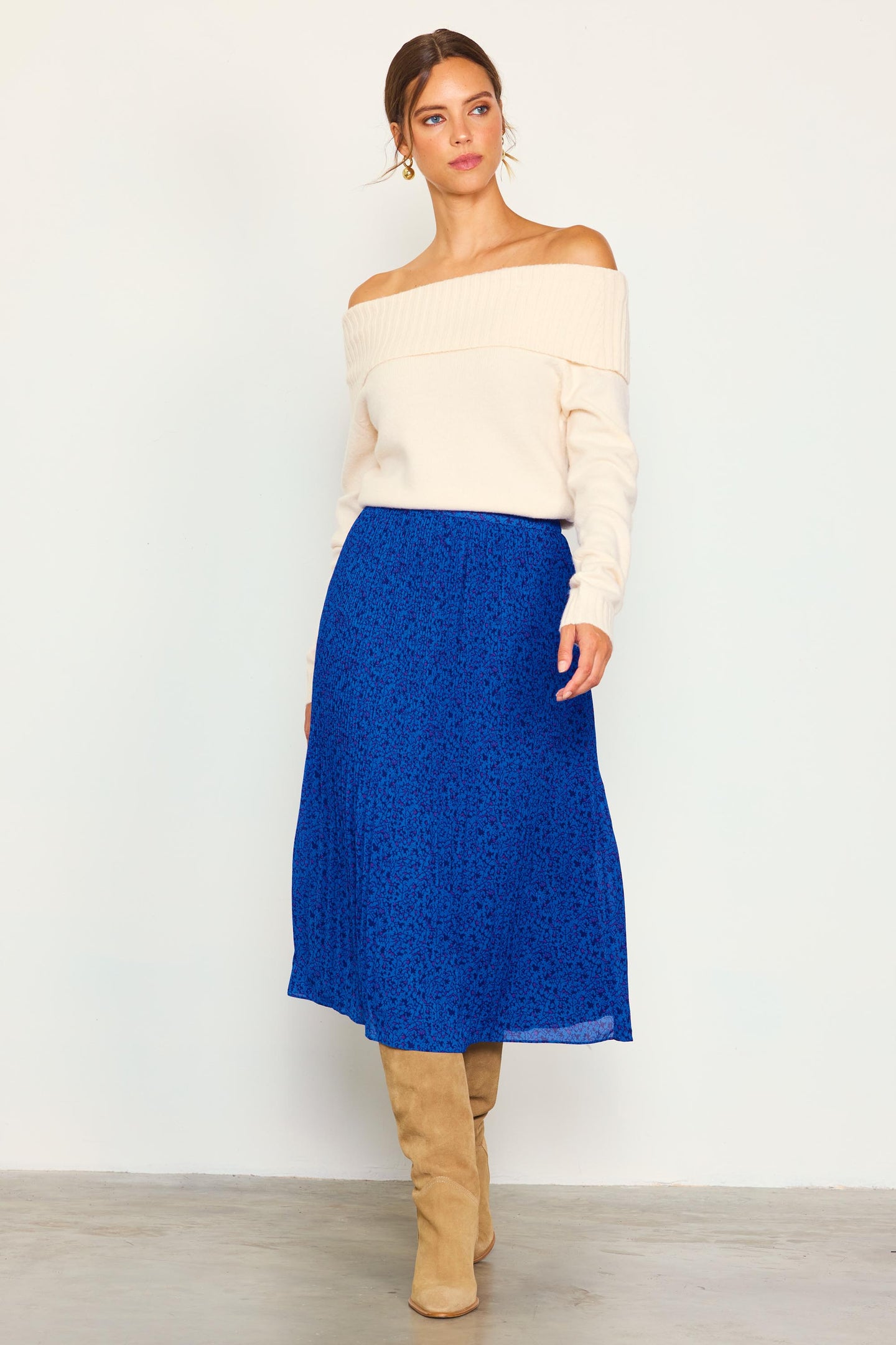 Pleated Floral Midi Skirt
