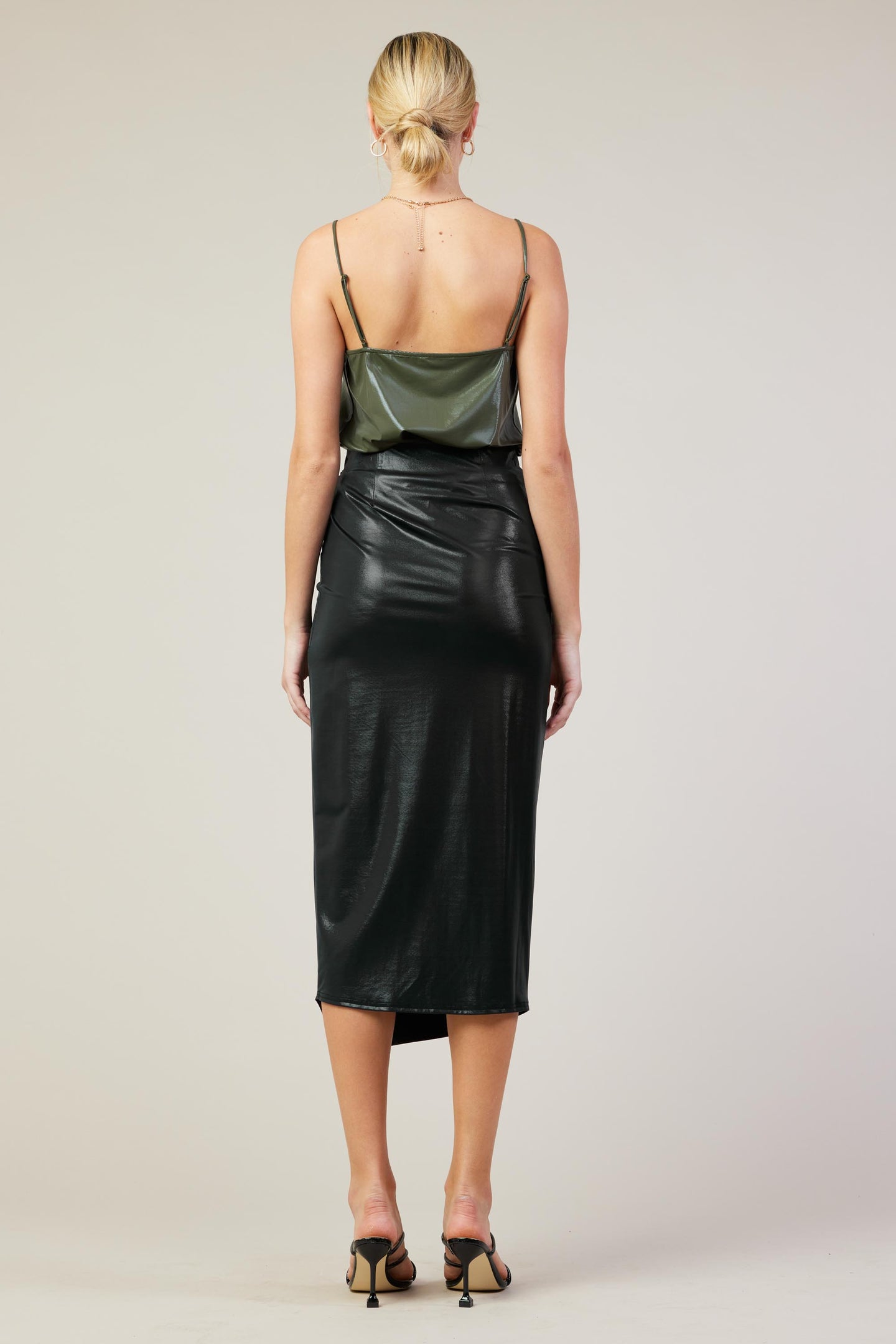Leather Wrap Tie Front Wrap Midi Skirt Leather Look Tie Wrap Midi