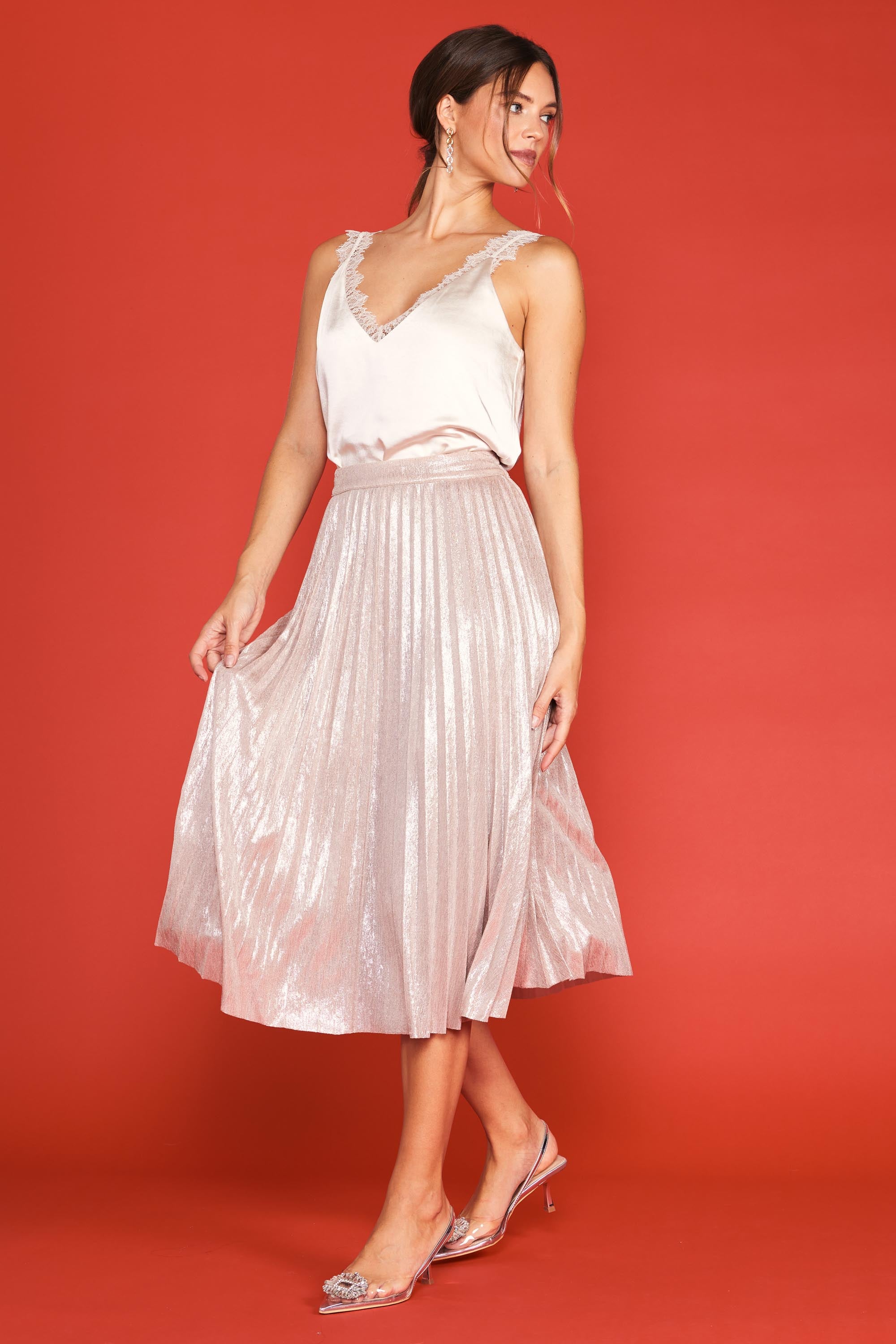Silver foil pleated online skirt