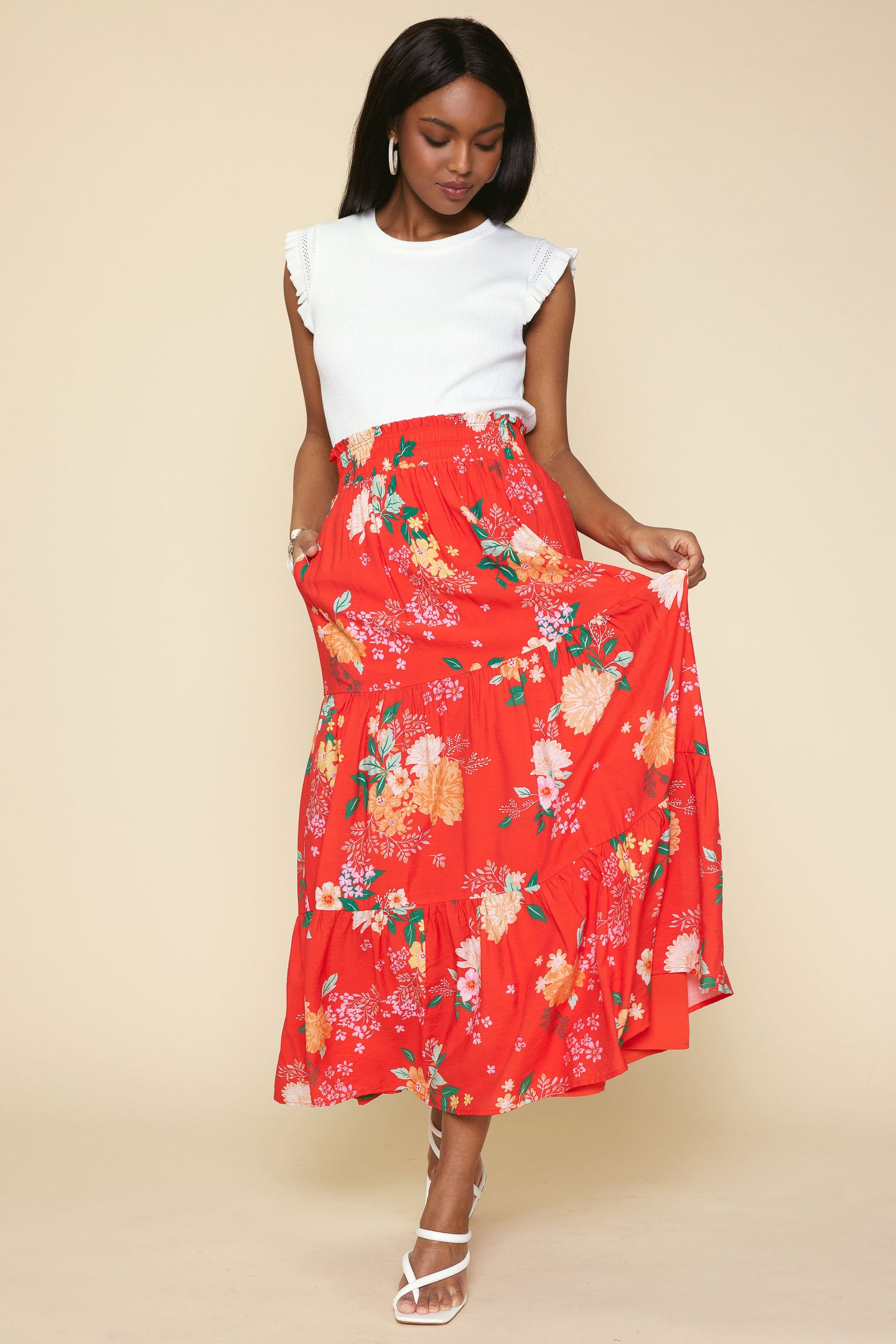 Fleur Print Tiered Maxi Skirt