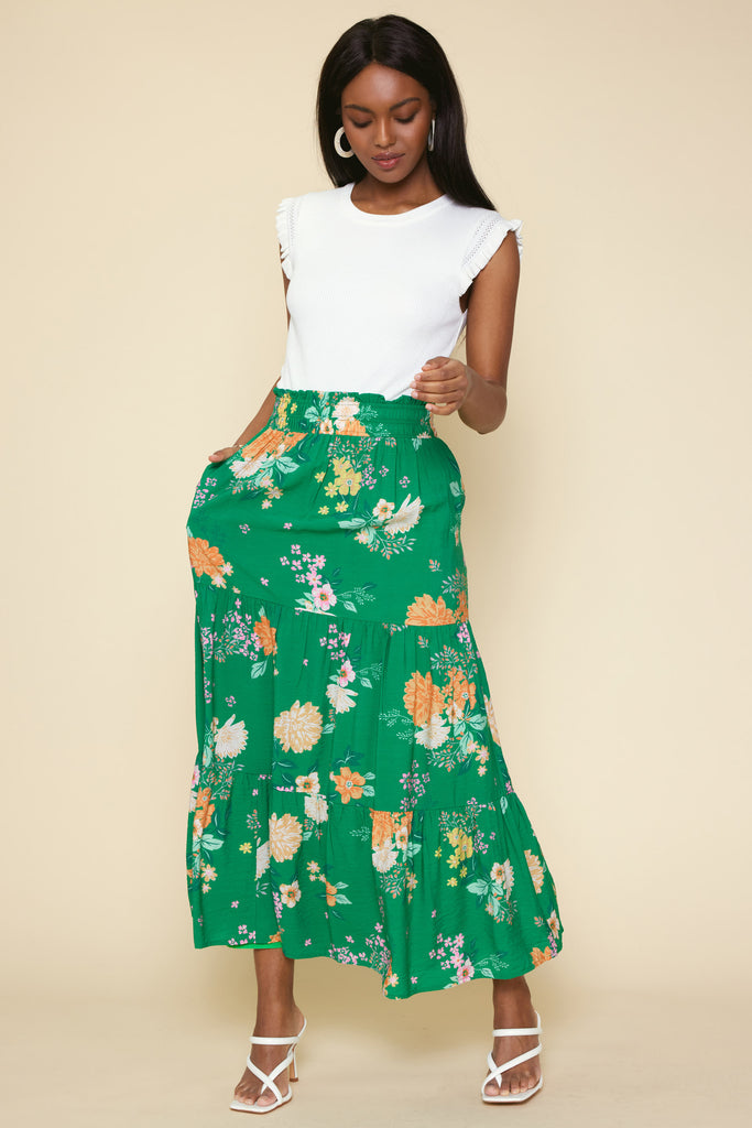 Fleur Print Tiered Maxi Skirt