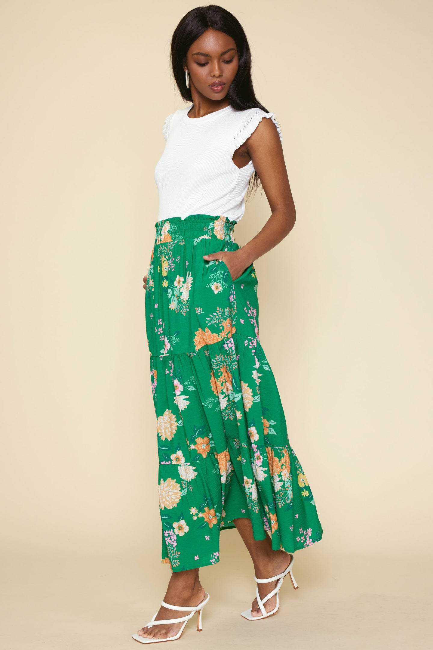 Fleur Print Tiered Maxi Skirt