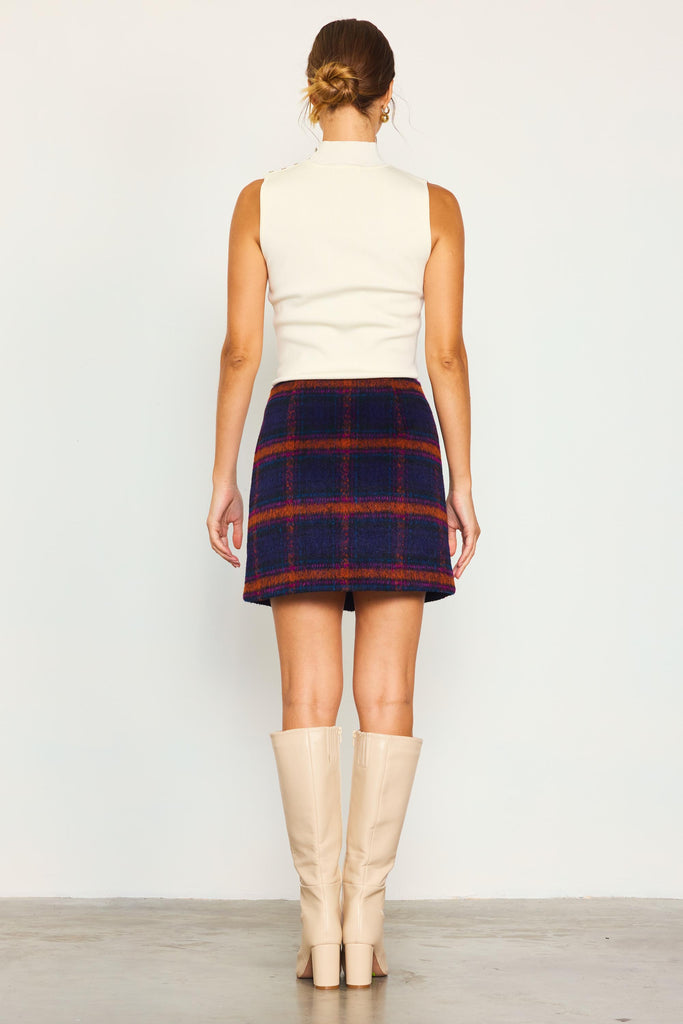 Plaid Front Slit Mini Skirt