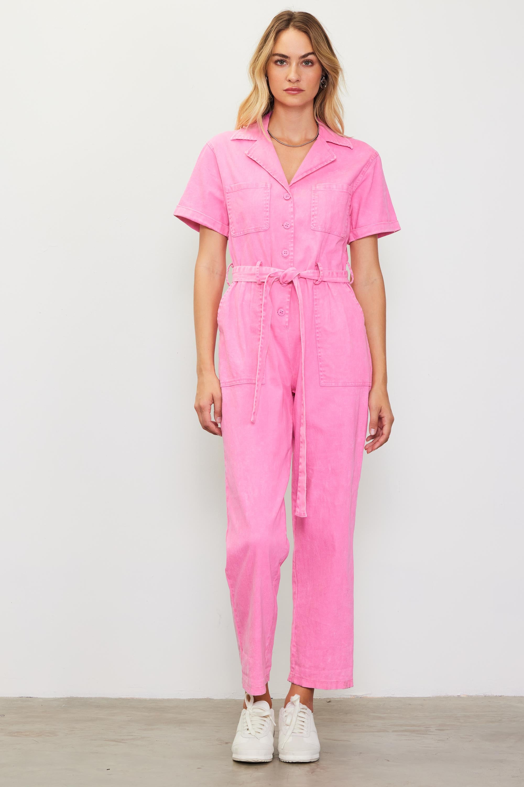 Buy PINK RIBBED SQUARE NECK SLIM JUMPSUIT for Women Online in India