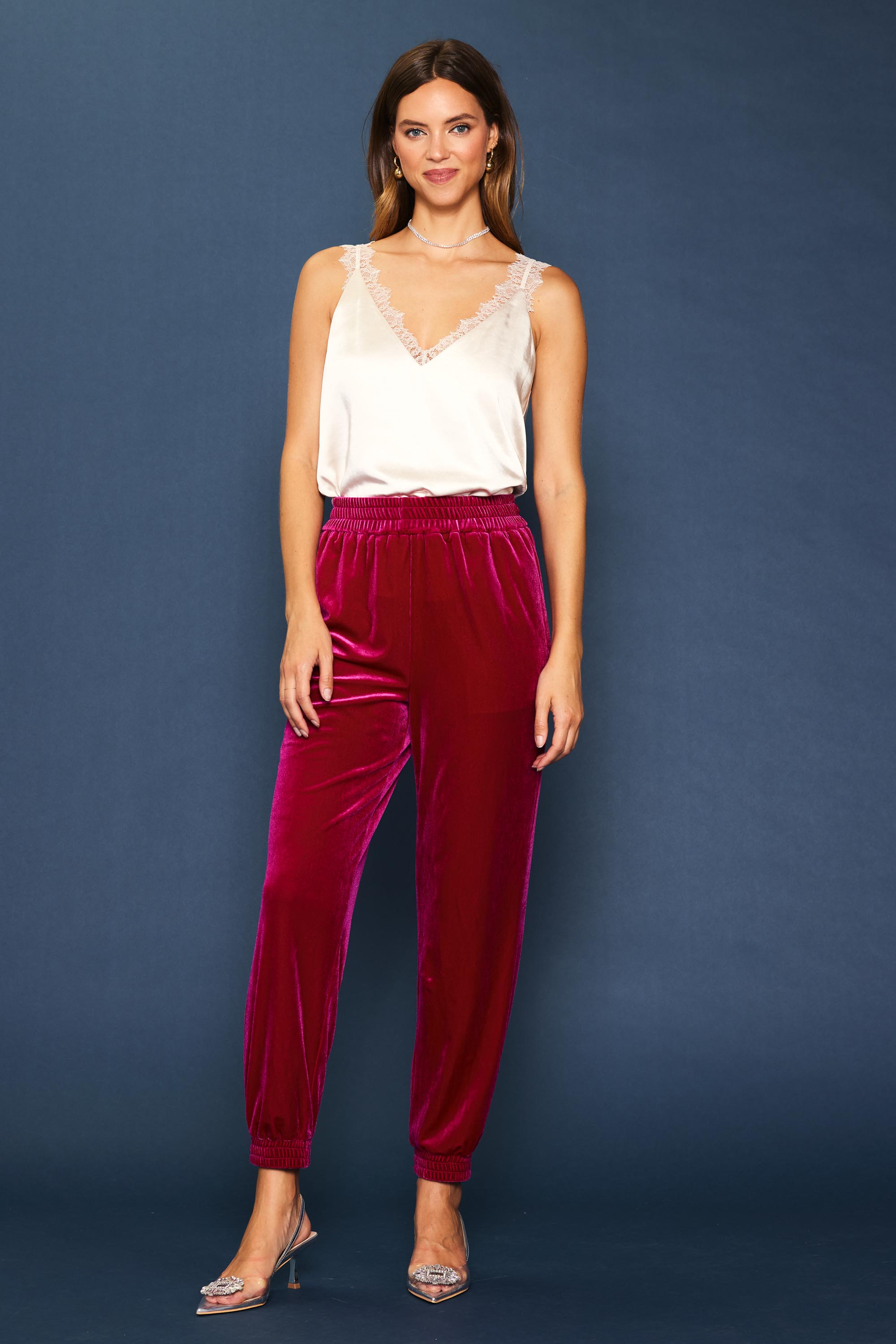 Velvet jogger pants top