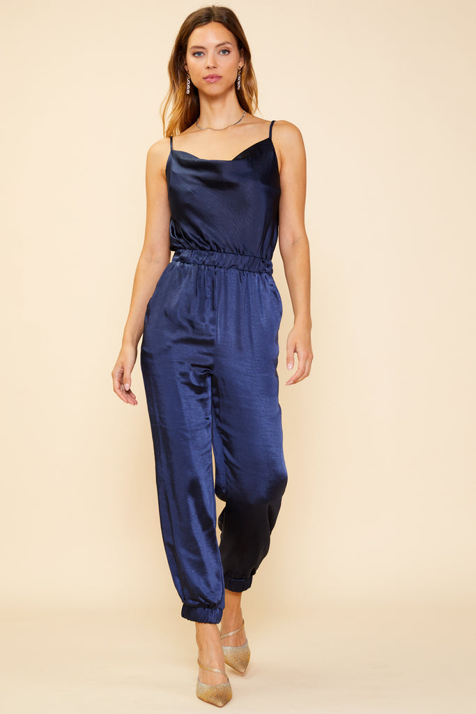 Cowl Neck Satin Jumpsuit